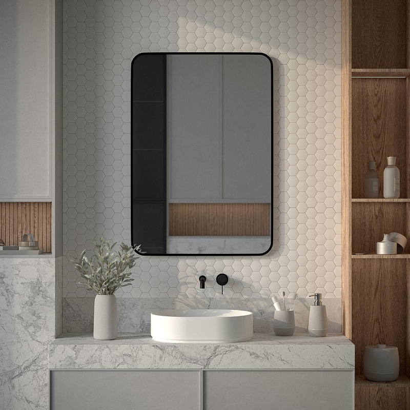 Зеркало Defesto Aura 70х100 DF 2979 с подсветкой 32W-3000K/Без выключателя/Теплый белый свет/Черная рама, купить, цена, заказать, магазин, доставка, скидка, промокод, купить, цена, заказать, магазин, доставка, скидка, промокод