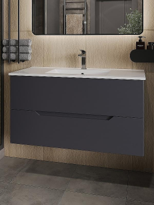 Тумба с раковиной Orange Line 100 Li-100Tug+Ra подвесная Графит матовый