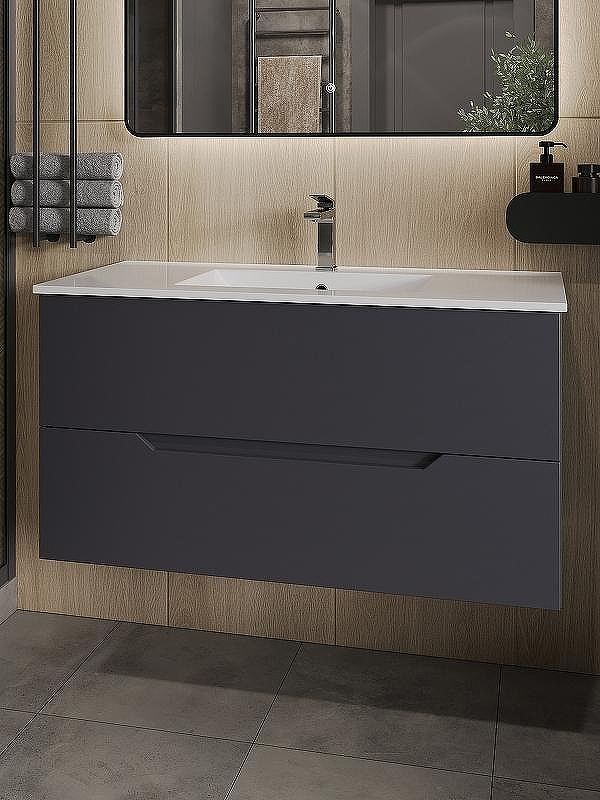 Тумба с раковиной Orange Line 100 Li-100Tug+Ra подвесная Графит матовый, купить, цена, заказать, магазин, доставка, скидка, промокод, купить, цена, заказать, магазин, доставка, скидка, промокод