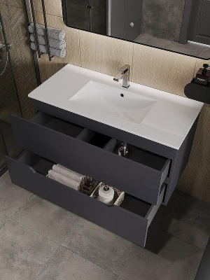 Тумба с раковиной Orange Line 100 Li-100Tug+Ra подвесная Графит матовый