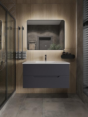 Тумба с раковиной Orange Line 100 Li-100Tug+Ra подвесная Графит матовый