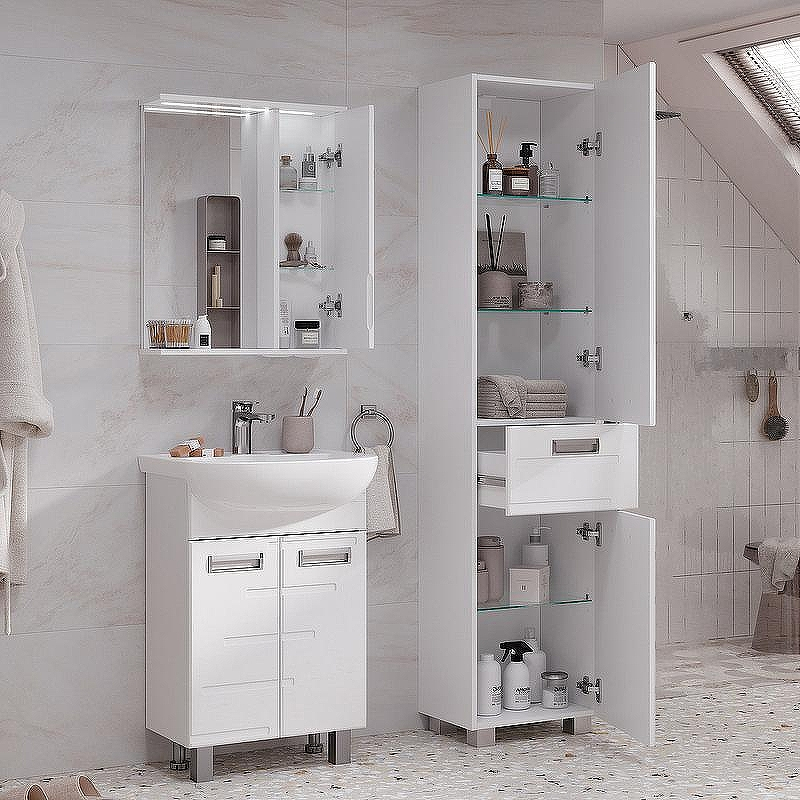 Зеркало со шкафом Volna Joli 50 R zsJOLI50.R-01 с подсветкой Белое, купить, цена, заказать, магазин, доставка, скидка, промокод, купить, цена, заказать, магазин, доставка, скидка, промокод