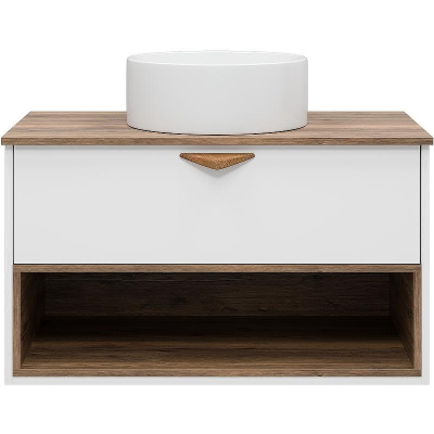 Тумба под раковину Brevita Bergen 90 BER-07090-19-01-1Я подвесная Белая матовая Дуб Галифакс олово