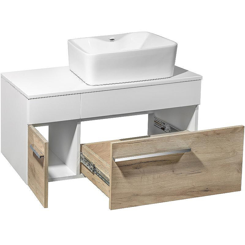 Тумба под раковину Runo Вудлайн 85 00-00001344 подвесная Белая Крафтовый дуб, купить, цена, заказать, магазин, доставка, скидка, промокод, купить, цена, заказать, магазин, доставка, скидка, промокод