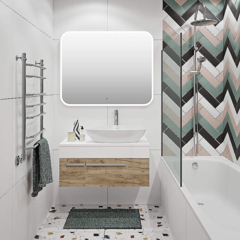 Тумба под раковину Runo Вудлайн 85 00-00001344 подвесная Белая Крафтовый дуб, купить, цена, заказать, магазин, доставка, скидка, промокод, купить, цена, заказать, магазин, доставка, скидка, промокод