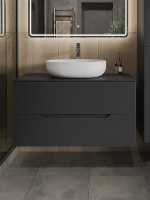 Тумба с раковиной Orange Line 100 Li-100TugMDF+B05-520W подвесная Графит матовый