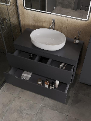 Тумба с раковиной Orange Line 100 Li-100TugMDF+B05-520W подвесная Графит матовый