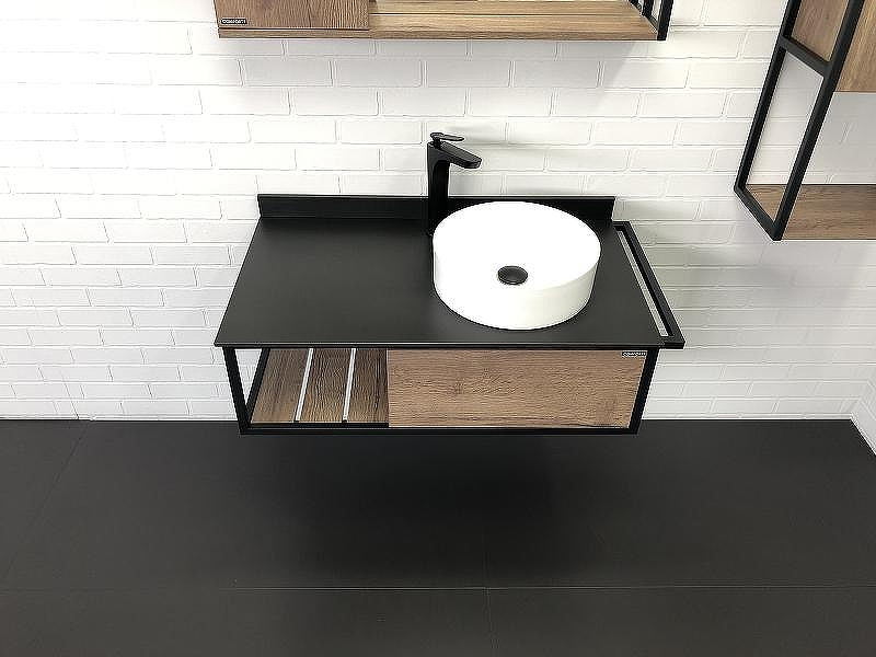 Тумба с раковиной Comforty Лиссабон 95 00-00006558 подвесная Дуб темный, купить, цена, заказать, магазин, доставка, скидка, промокод, купить, цена, заказать, магазин, доставка, скидка, промокод