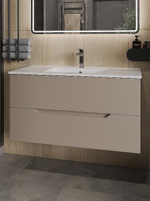 Тумба с раковиной Orange Line 100 Li-100TuL+Ra подвесная Латте матовый