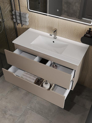 Тумба с раковиной Orange Line 100 Li-100TuL+Ra подвесная Латте матовый