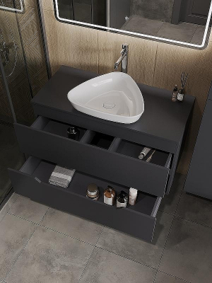 Тумба с раковиной Orange Line 100 Li-100TugMDF+B07-500W подвесная Графит матовый