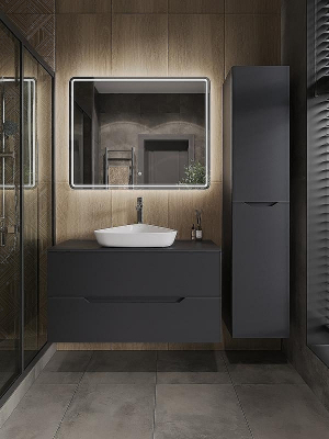 Тумба с раковиной Orange Line 100 Li-100TugMDF+B07-500W подвесная Графит матовый