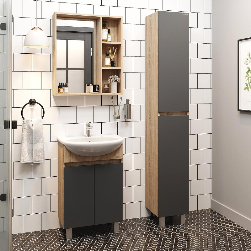 Тумба под раковину Onika Милтон 55 105560 цвет Дуб сонома Серый, купить, цена, заказать, магазин, доставка, скидка, промокод, купить, цена, заказать, магазин, доставка, скидка, промокод