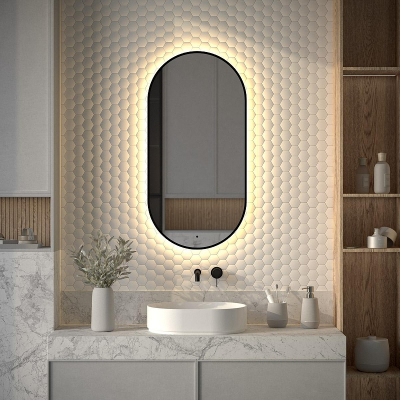 Зеркало Defesto Aura 50х100 DF 2934R с подсветкой 26W-3000K/ИК - выключатель/Теплый белый свет/Черная рама