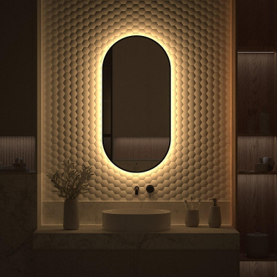 Зеркало Defesto Aura 50х100 DF 2934R с подсветкой 26W-3000K/ИК - выключатель/Теплый белый свет/Черная рама