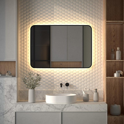 Зеркало Defesto Aura 100х70 DF 2979RH с подсветкой 32W-3000K/ИК - выключатель/Теплый белый свет/Черная рама