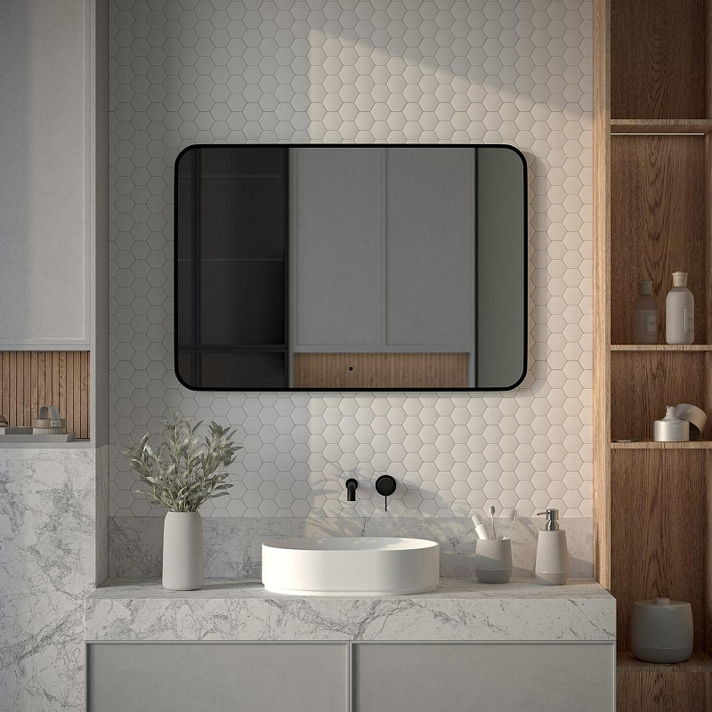 Зеркало Defesto Aura 100х70 DF 2979RH с подсветкой 32W-3000K/ИК - выключатель/Теплый белый свет/Черная рама, купить, цена, заказать, магазин, доставка, скидка, промокод, купить, цена, заказать, магазин, доставка, скидка, промокод