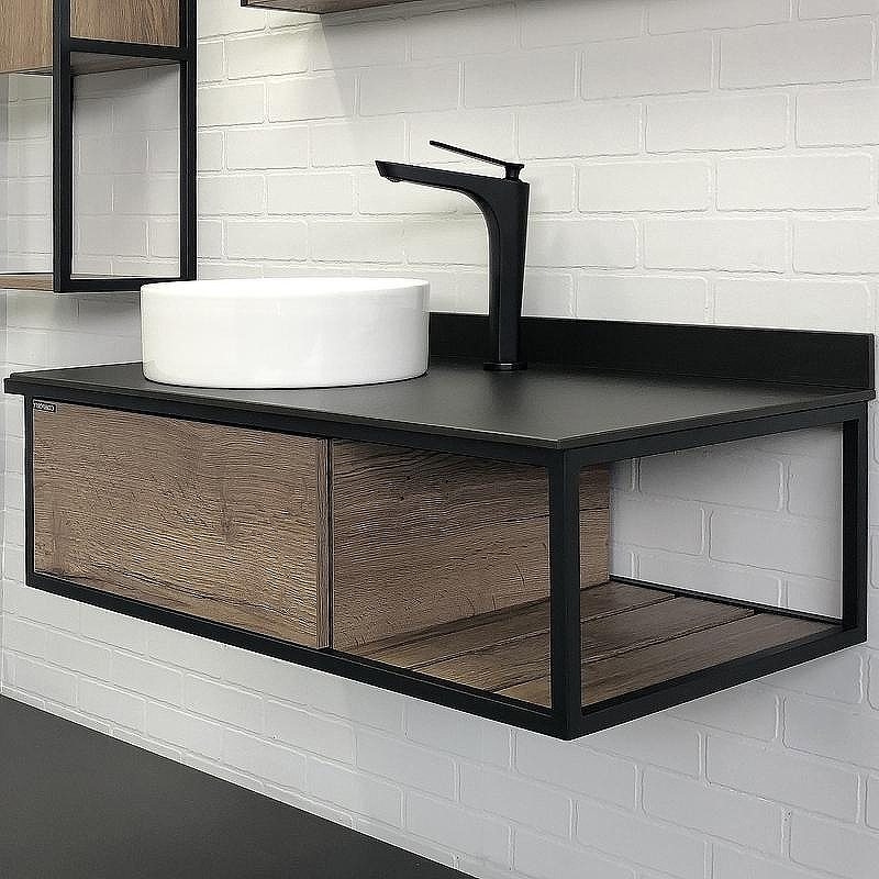 Тумба с раковиной Comforty Лиссабон 95 00-00006269 подвесная Дуб темный, купить, цена, заказать, магазин, доставка, скидка, промокод, купить, цена, заказать, магазин, доставка, скидка, промокод