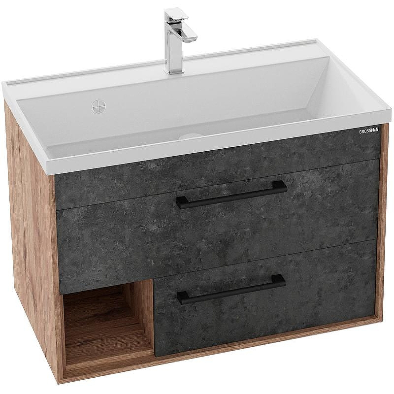 Тумба под раковину Grossman Реал 80 108009 подвесная Веллингтон Бетон Арья, купить, цена, заказать, магазин, доставка, скидка, промокод, купить, цена, заказать, магазин, доставка, скидка, промокод