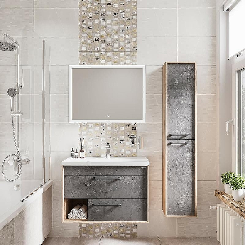 Тумба под раковину Grossman Реал 80 108009 подвесная Веллингтон Бетон Арья, купить, цена, заказать, магазин, доставка, скидка, промокод, купить, цена, заказать, магазин, доставка, скидка, промокод