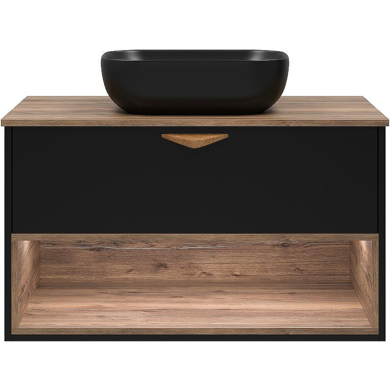 Тумба под раковину Brevita Bergen 90 BER-07090-19-02-1Я подвесная Черная матовая Дуб Галифакс олово, купить, цена, заказать, магазин, доставка, скидка, промокод, купить, цена, заказать, магазин, доставка, скидка, промокод