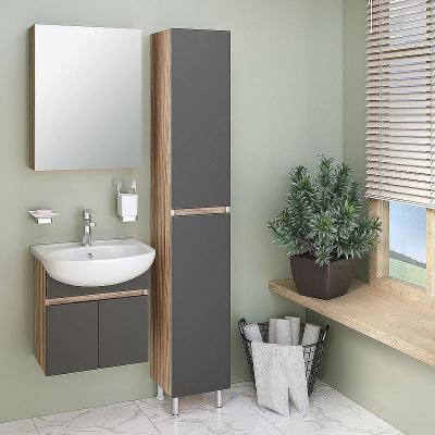 Тумба под раковину Runo Лада 50 00-00001367 подвесная Дуб серый Графит