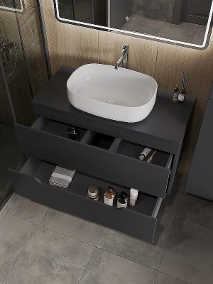 Тумба с раковиной Orange Line 100 Li-100TugMDF+B07-540W подвесная Графит матовый