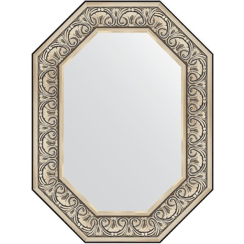 Зеркало Evoform Polygon 80х60 BY 7245 в багетной раме - Барокко серебро 106, купить, цена, заказать, магазин, доставка, скидка, промокод, купить, цена, заказать, магазин, доставка, скидка, промокод