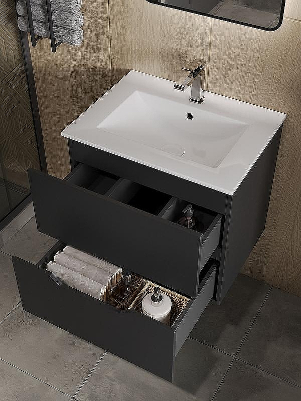 Тумба с раковиной Orange Li-60Tub+Ra подвесная Черная матовая, купить, цена, заказать, магазин, доставка, скидка, промокод, купить, цена, заказать, магазин, доставка, скидка, промокод