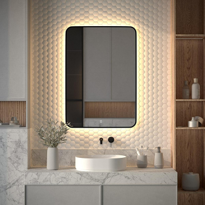 Зеркало Defesto Aura 70х100 DF 2979S с подсветкой 32W-3000K/Сенсорный выключатель/Теплый белый свет/Черная рама