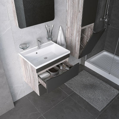 Тумба под раковину Grossman Талис 80 108013 подвесная Бетон пайн Серая