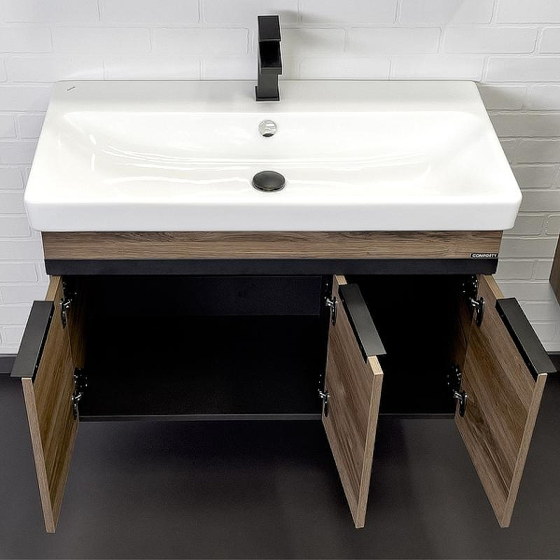 Тумба с раковиной Comforty Соло 90 00-00010979 подвесная Дуб темно-коричневый, купить, цена, заказать, магазин, доставка, скидка, промокод, купить, цена, заказать, магазин, доставка, скидка, промокод