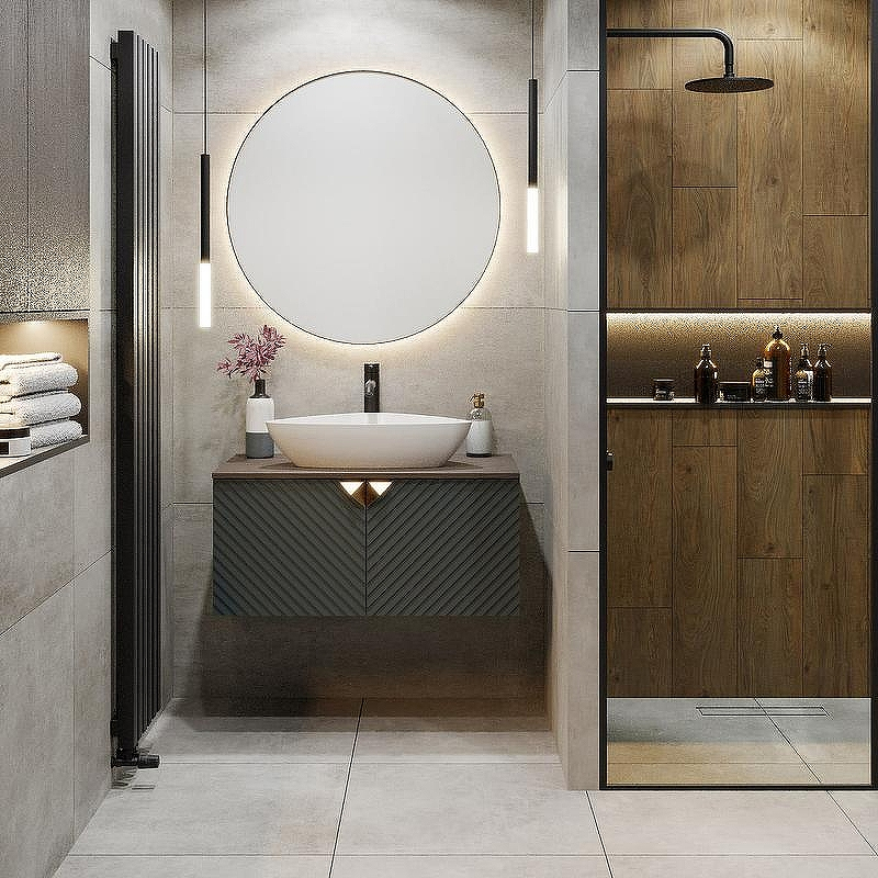 Тумба под раковину Runo Андорра 85 00-00002016 подвесная Темно-зеленая Дуб коньячный, купить, цена, заказать, магазин, доставка, скидка, промокод, купить, цена, заказать, магазин, доставка, скидка, промокод