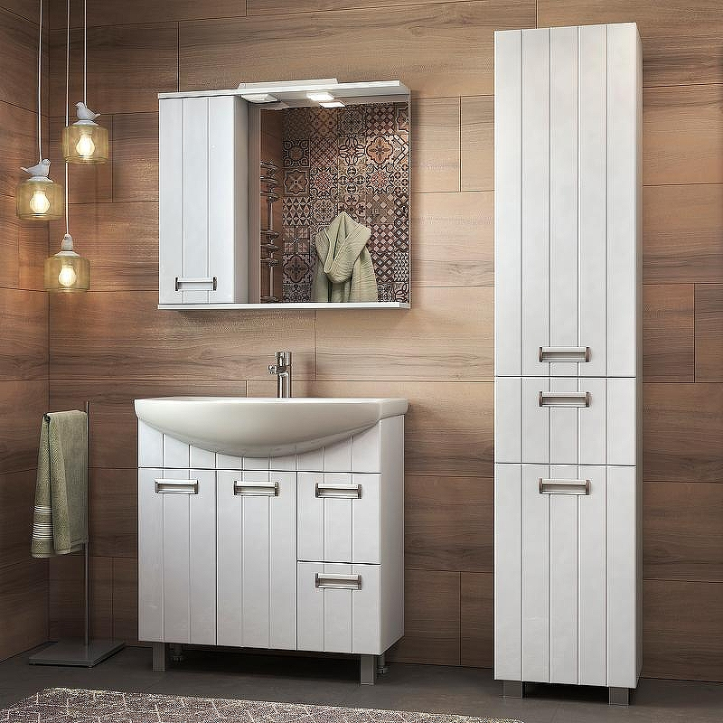 Зеркало со шкафом Vigo Diana 80 L z.DIA.80.L.Elс подсветкой Белое, купить, цена, заказать, магазин, доставка, скидка, промокод, купить, цена, заказать, магазин, доставка, скидка, промокод