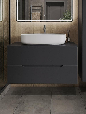 Тумба с раковиной Orange Line 100 Li-100TugMDF+B07-675W подвесная Графит матовый