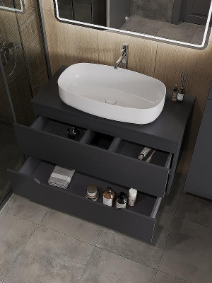 Тумба с раковиной Orange Line 100 Li-100TugMDF+B07-675W подвесная Графит матовый