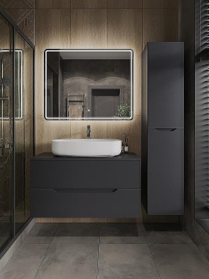 Тумба с раковиной Orange Line 100 Li-100TugMDF+B07-675W подвесная Графит матовый