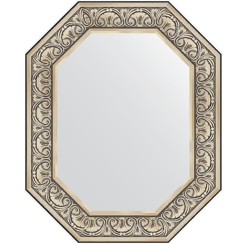 Зеркало Evoform Polygon 80х65 BY 7246 в багетной раме - Барокко серебро 106, купить, цена, заказать, магазин, доставка, скидка, промокод, купить, цена, заказать, магазин, доставка, скидка, промокод