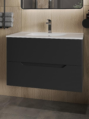 Тумба с раковиной Orange Li-80Tub+Ra подвесная Черная матовая