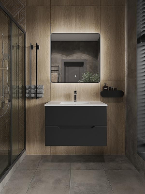 Тумба с раковиной Orange Li-80Tub+Ra подвесная Черная матовая