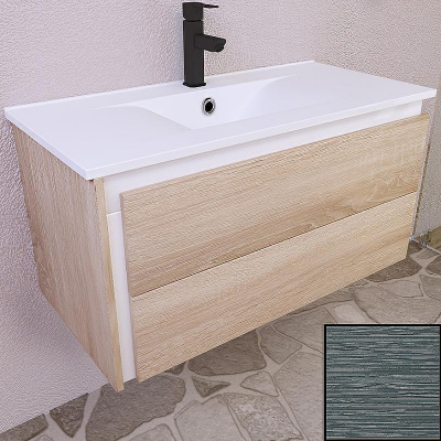 Тумба с раковиной SanVit Линк 90 klink090 с фактурой под дерево подвесная Шелк сталь