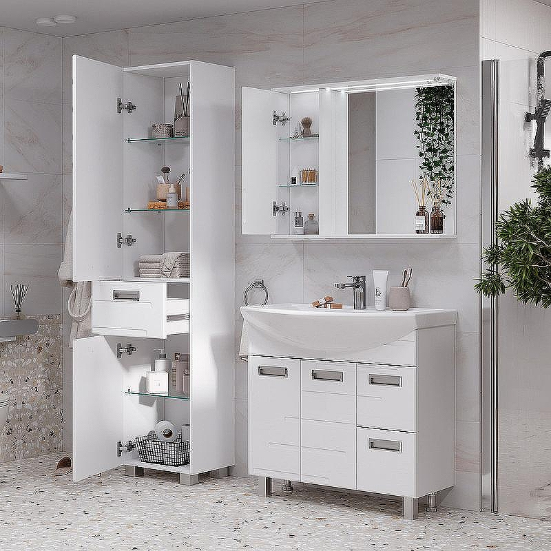 Зеркало со шкафом Volna Joli 80 L zsJOLI80.L-01 с подсветкой Белое, купить, цена, заказать, магазин, доставка, скидка, промокод, купить, цена, заказать, магазин, доставка, скидка, промокод