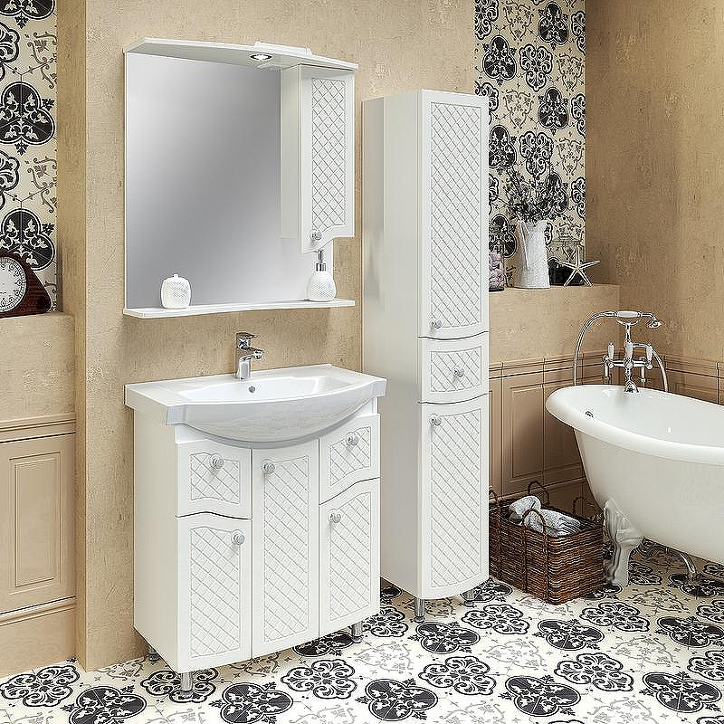 Зеркало со шкафом Runo Милано 75 R УТ000002098 с подсветкой Белое, купить, цена, заказать, магазин, доставка, скидка, промокод, купить, цена, заказать, магазин, доставка, скидка, промокод