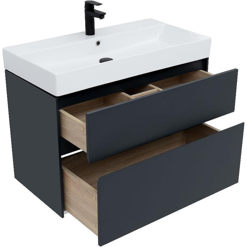 Тумба под раковину Aquanet Бруклин 85 310142 подвесная Антрацит матовый, купить, цена, заказать, магазин, доставка, скидка, промокод, купить, цена, заказать, магазин, доставка, скидка, промокод