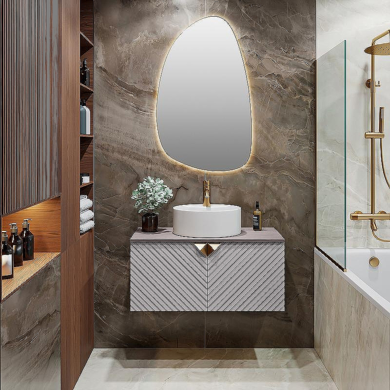 Тумба под раковину Runo Андорра 85 00-00002017 подвесная Кашемир серый Дуб какао, купить, цена, заказать, магазин, доставка, скидка, промокод, купить, цена, заказать, магазин, доставка, скидка, промокод