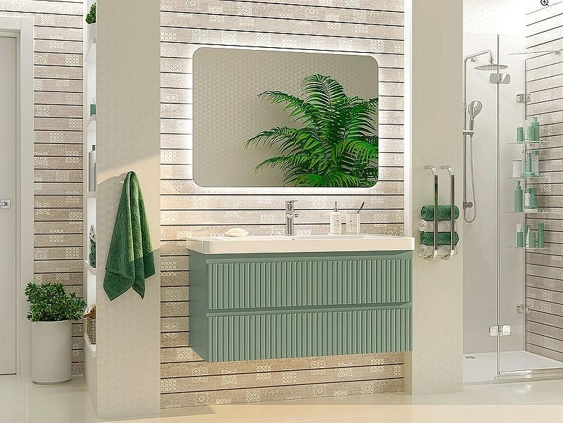 Тумба с раковиной Brevita Victory 105 УТ000016000 подвесная Зеленая матовая, купить, цена, заказать, магазин, доставка, скидка, промокод, купить, цена, заказать, магазин, доставка, скидка, промокод