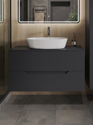 Тумба с раковиной Orange Line 100 Li-100TugMDF+B08-500W подвесная Графит матовый