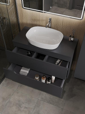 Тумба с раковиной Orange Line 100 Li-100TugMDF+B08-500W подвесная Графит матовый