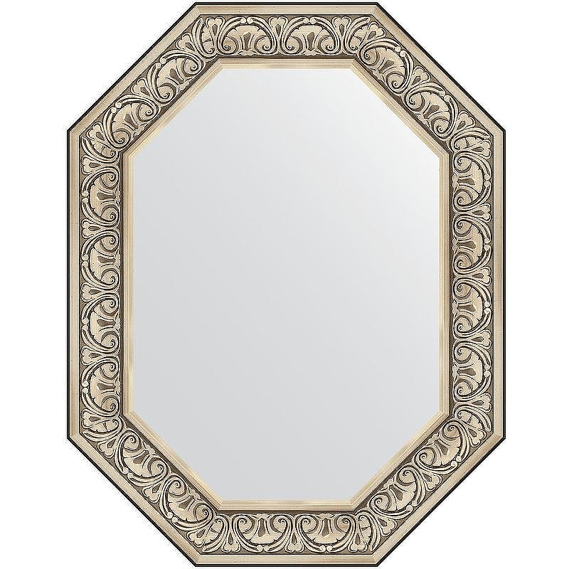 Зеркало Evoform Polygon 90х70 BY 7247 в багетной раме - Барокко серебро 106, купить, цена, заказать, магазин, доставка, скидка, промокод, купить, цена, заказать, магазин, доставка, скидка, промокод