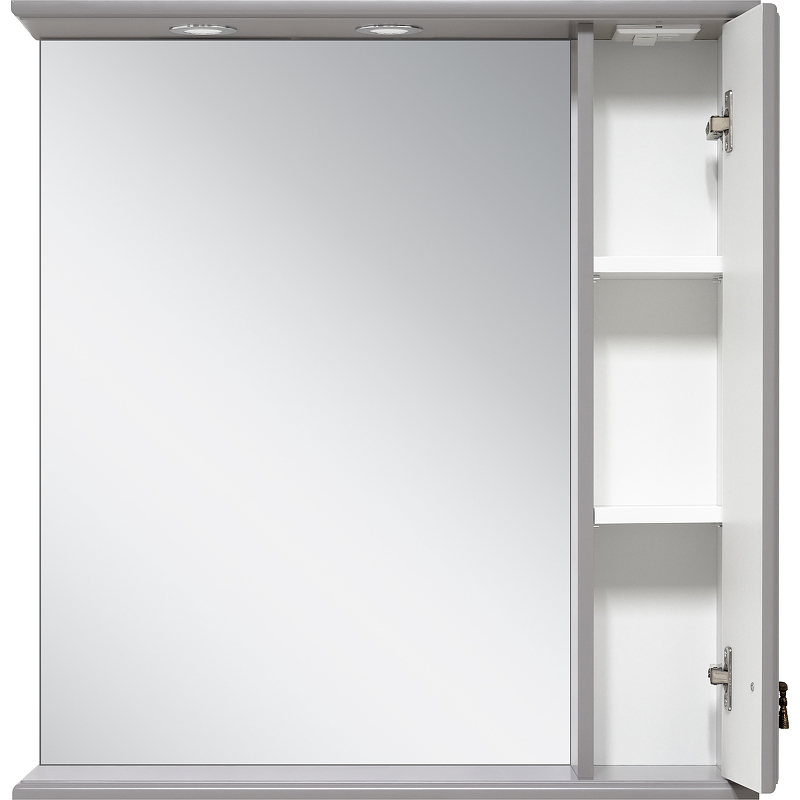 Зеркало со шкафом Misty Лувр 85 R П-Лвр03085-1504П с подсветкой Серое, купить, цена, заказать, магазин, доставка, скидка, промокод, купить, цена, заказать, магазин, доставка, скидка, промокод